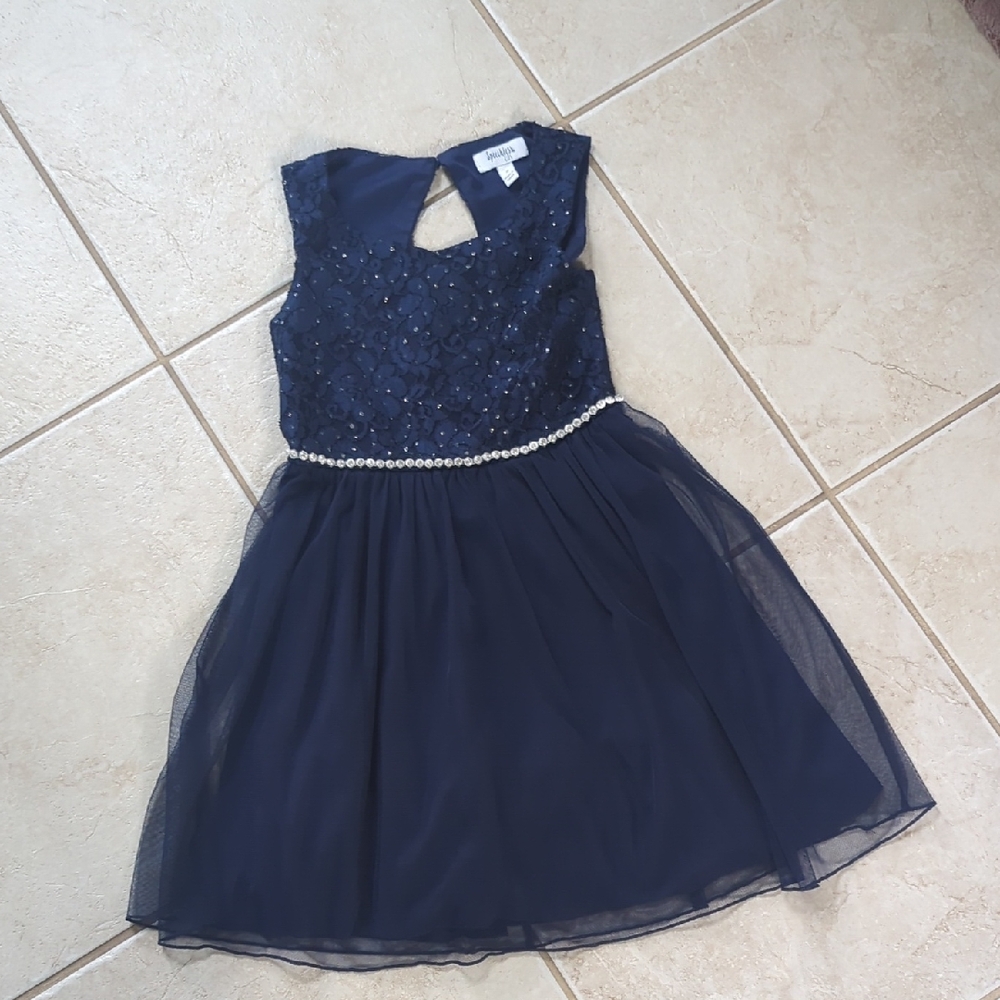 Speechless Navy Blue Formal Kids Tulle Dress, Girls Size 8